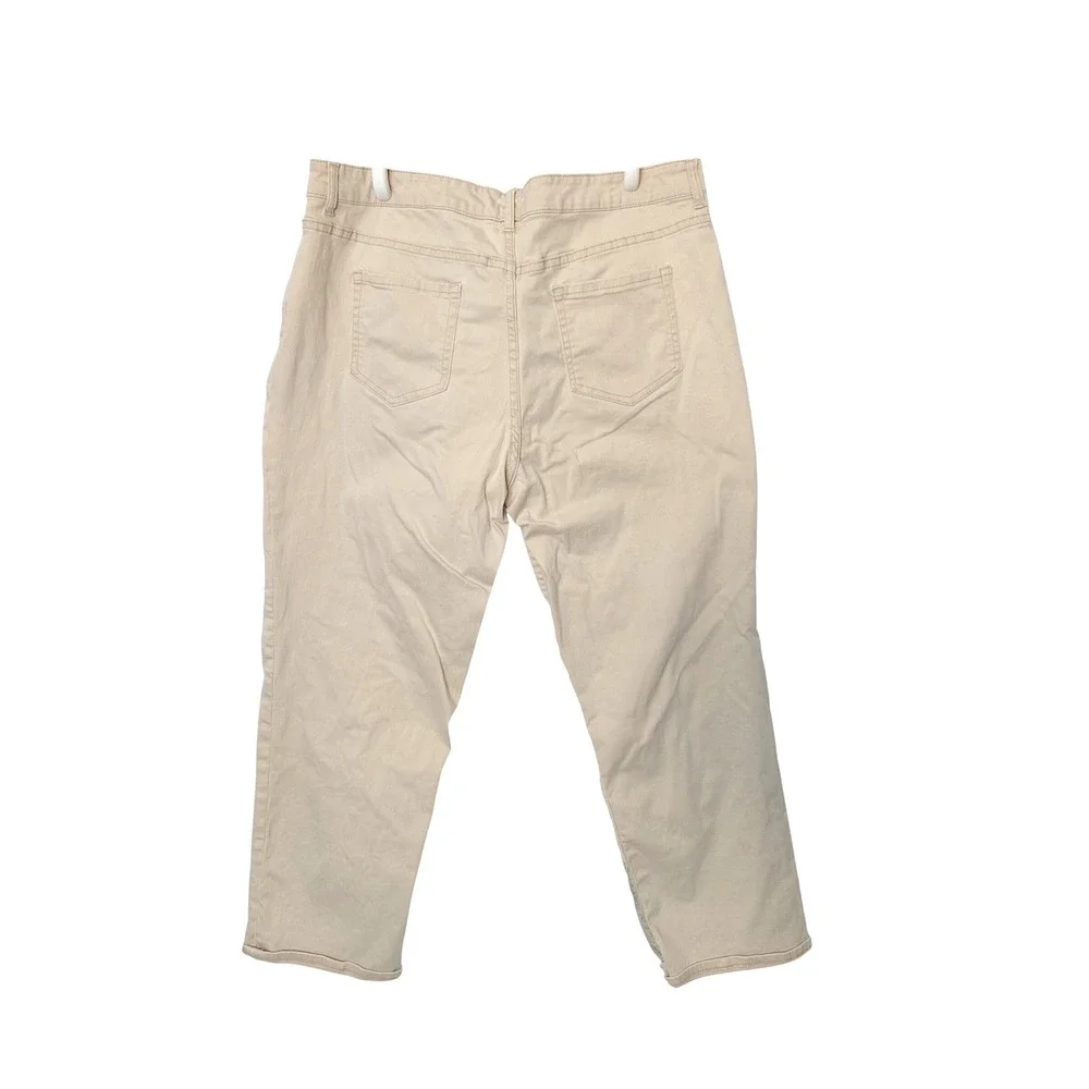 lori goldstien LOGO tan women's 16 blue patches boyfriend pants boho lagenlook